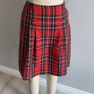 Vintage Vicki Marsha Uniforms Plaid Skirt Red Green Knee Length Pleated Small